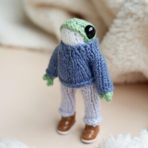 Knitted tiny frog in sweater froggy toy TikTok baby frog and toad crochet frog doll in clothes movable green plush knitting small frog mini