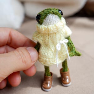 Knitted baby frog in dress froggy toy instagram mini frog and toad crochet frog doll in clothes movable green plush knitt small frog tiny
