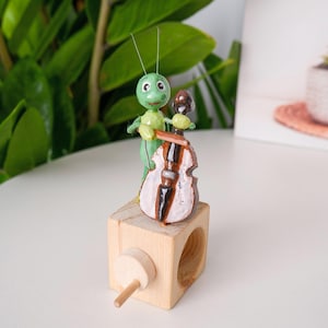 OOAK Wooden Grasshopper Automaton, Mechanical Gift, Handmade Kinetic Sculpture, Art Toy, Moving Wooden Surreal Bug Sculpture