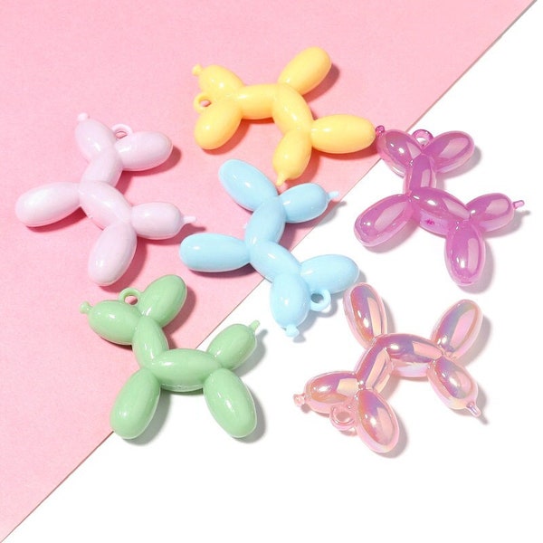 5Pcs Fluffy Balloon Dog Shape Charms, 46x50mm Trendy Dog Pendant For Bracelet DIY Necklace Jewelry Making, Mix Color Acrylic Charms Lot