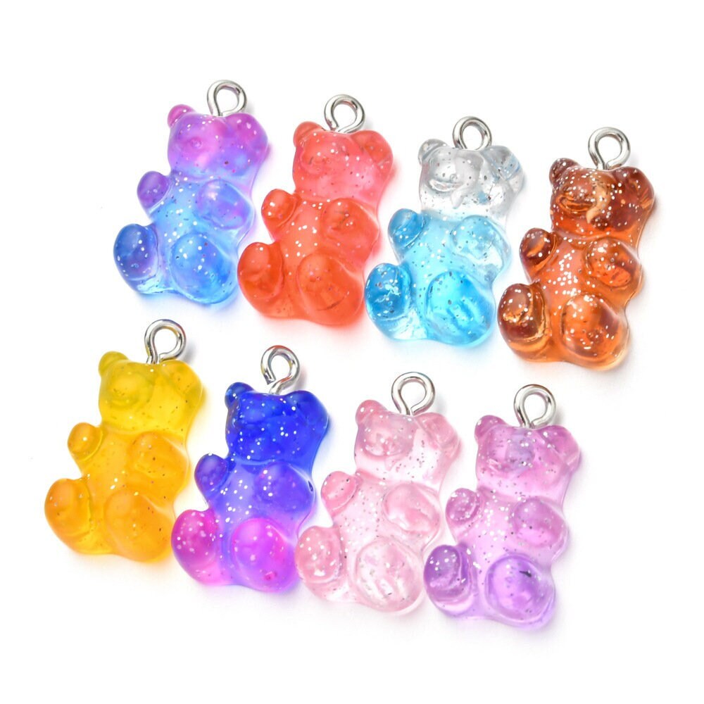 Cute Solid Colored Pastel Gummy Bear Beads (10mm x 16mm