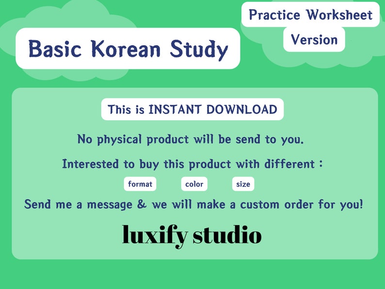 Korean Alphabet Worksheet Hangul Practice Sheets Korean Etsy