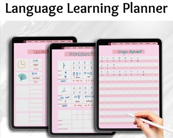 Digital Language Journal, Vocabulary Template, Grammar Worksheet, Personalized Language Study Planner, Language Learning Planner For Germany