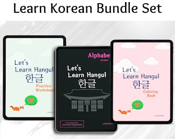 Learn Korean Bundle, Writing Practice Worksheets, Korean Study Pack, Alphabets Printable Set, Tracing Guide, Digital Textbook PDF, Hangul