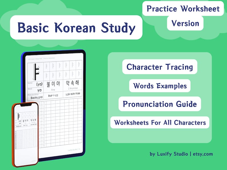 Korean Alphabet Worksheet Hangul Practice Sheets Korean Etsy