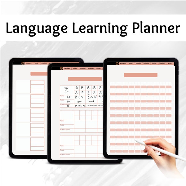 Language Learning Planner, Notebook Study Learn, Korean Japanese French Spanish German,Student Digital GoodNotes, Journal Hyperlink Workbook