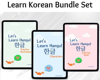Learn Korean Bundle, Writing Practice Worksheets, Korean Study Pack, Alphabets Printable Set, Tracing Guide, Digital Textbook PDF, Hangul