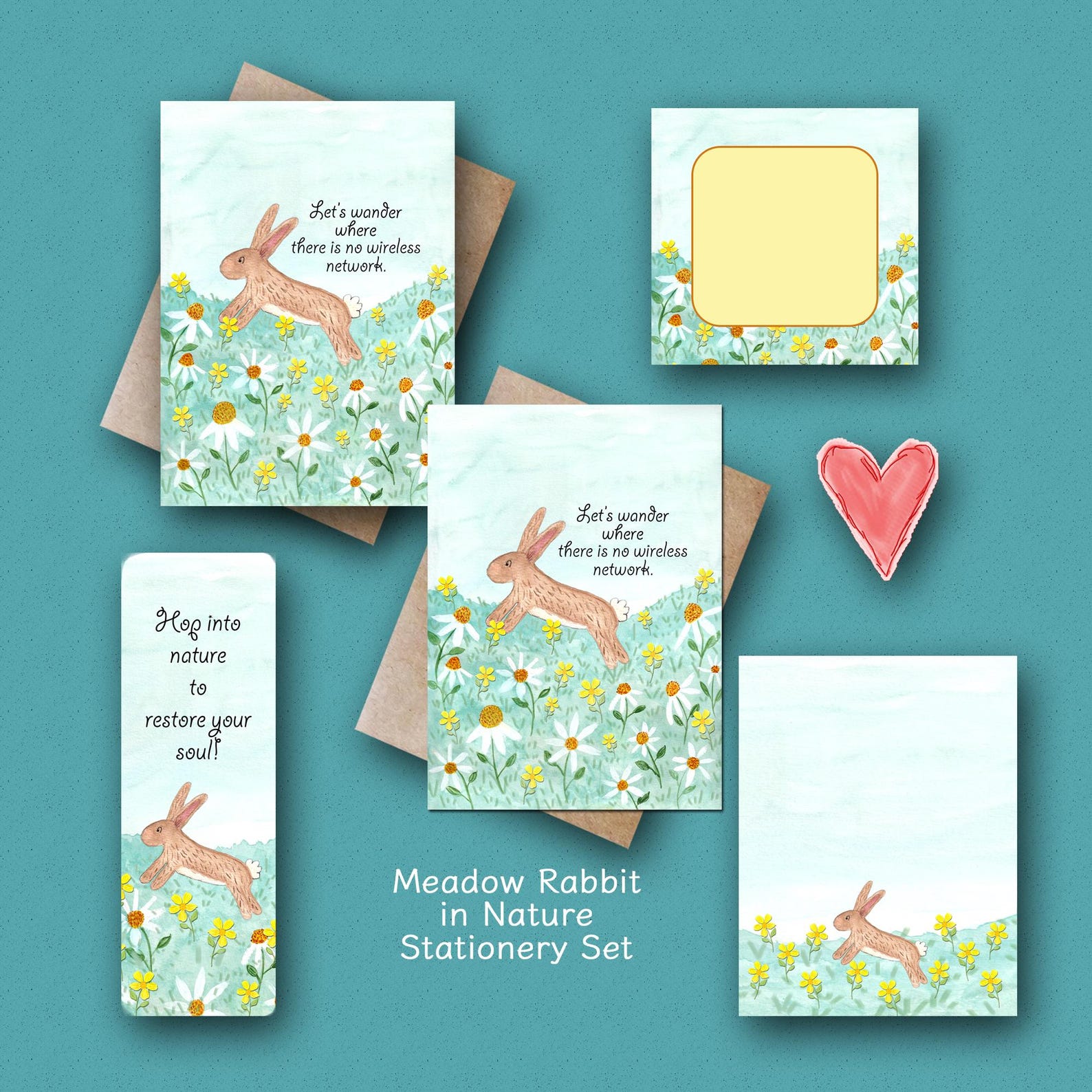 Rabbit in Wildflowers Note Card for Nature Lover Stationery Gift for ...