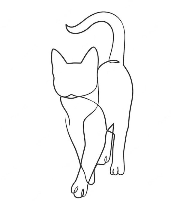 Continuous Line Drawing of Cute Cat Cat One Line Drawing Etsy