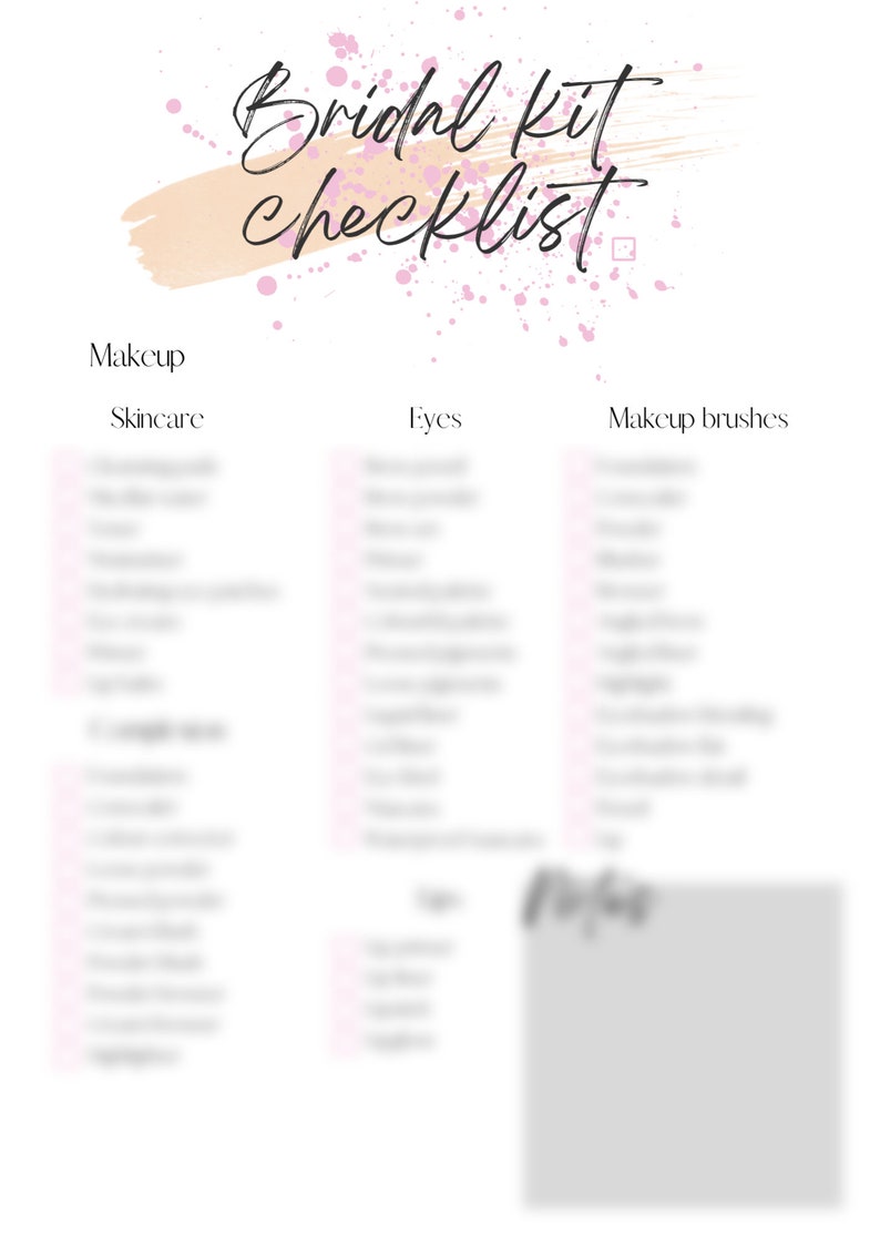 Bridal Makeup Kit List for Makeup Artists. Downloadable Etsy