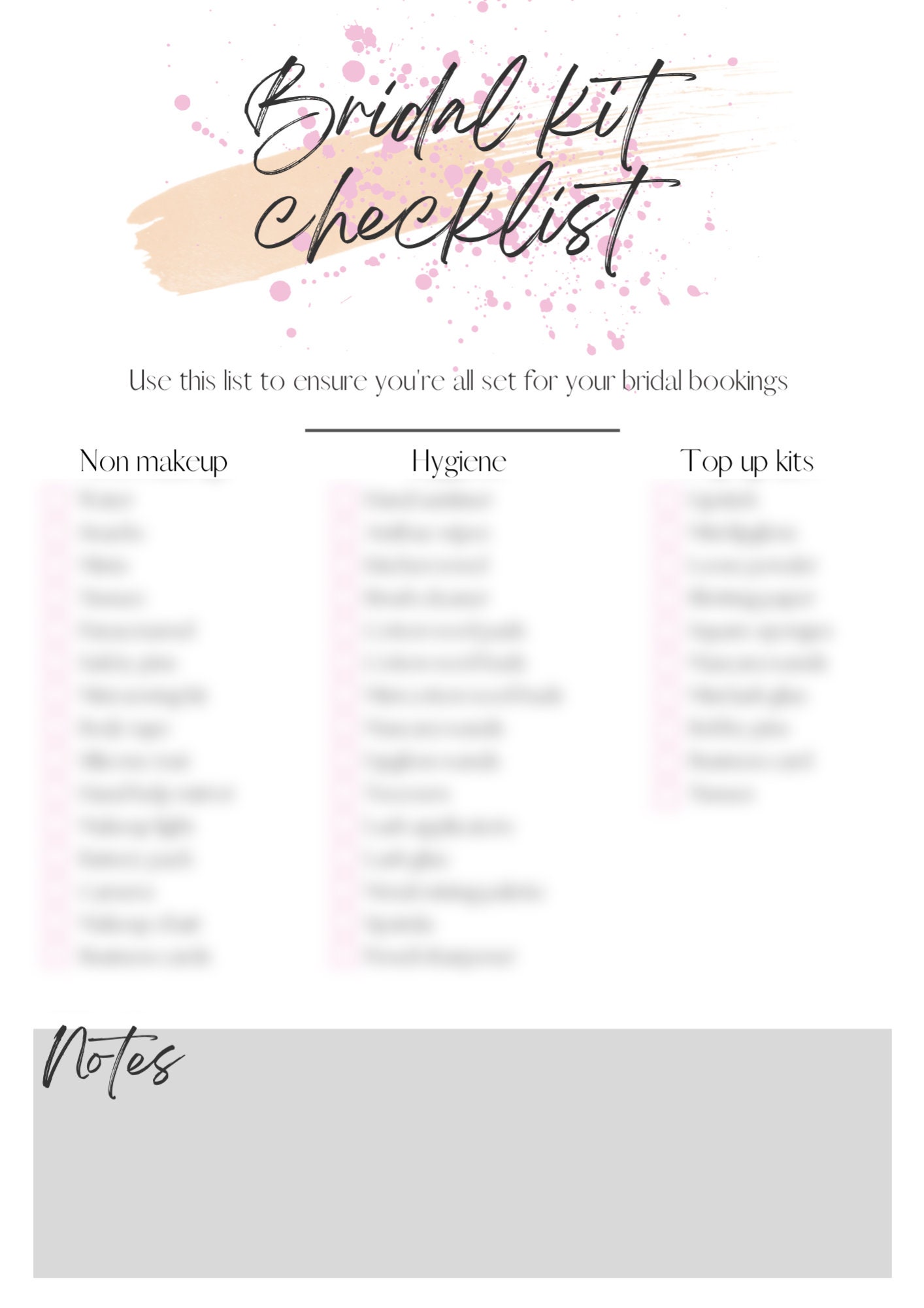 Bridal Makeup Kit List for Makeup Artists. Downloadable Document to Ensure You Have Everything You Need for Your Next Bridal Booking Etsy