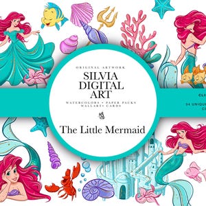 Clipart Ariel, Petite Sirène PNG, Sous-marin, Sébastien, Polochon, Triton, Château, Hippocampe, Fournitures de planificateur pour enfants mignons PNG POD