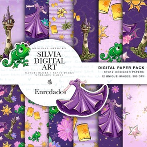 Rapunzel, digitale Hintergründe für Kinder, verwirrtes Scrapbook-Papier, Rapunzel-ClipArt, elegante Rapunzel, kommerzielle Nutzung