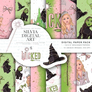 Wicked Seamless, Glinda Muster, Elphaba, Wicked Movie Art, Zauberstab, Shiz, Handgezeichnet, Besen, Smaragdstadt, Hexe, Digitaler Download
