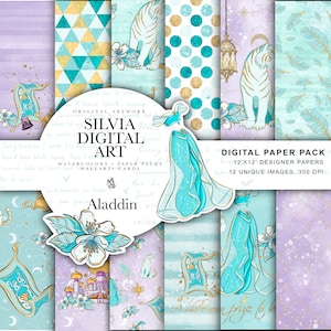 Jasmine DigitalPaper, Principessa araba, Arte per bambini, Motivo senza soluzione di continuità in JPG ad alta risoluzione, Forniture POD in tessuto personalizzate