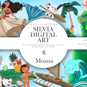 Clipart Moana, Principessa PNG, Pua, Heihei, Baby Moana, PNG e font, Disegnato a mano, Maui Glitter Kids Art, Tessuto, POD