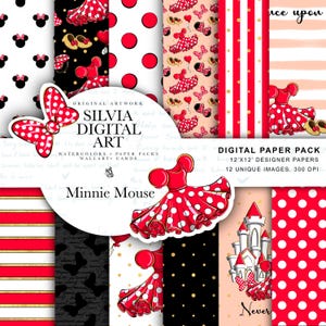 Minnie Digitaal Papier, Goud, Clipart PNG, Naadloze Patronen, Plakboek, Achtergronden, Digitaal Papierpakket