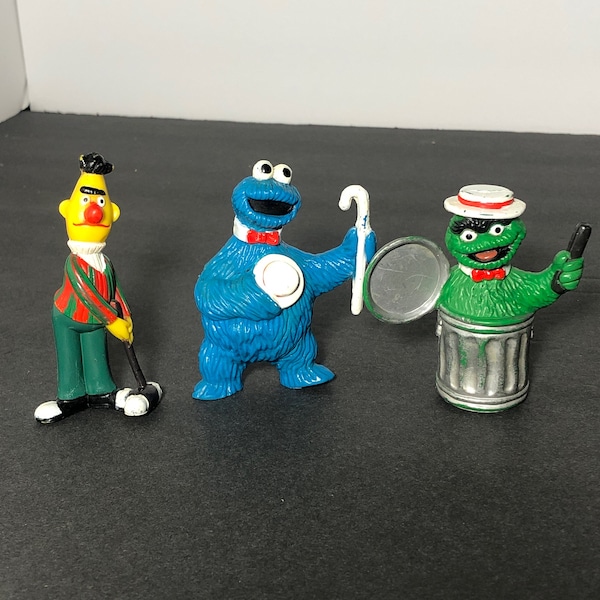 80s Tara Toys Sesame Street Muppets Inc Oscar Big Bird Bert Cake Toppers Lot of 3