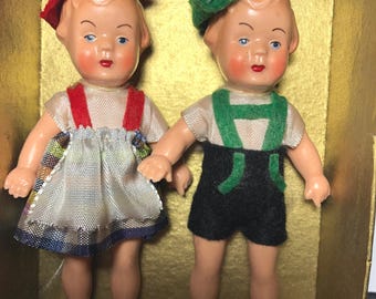 50s-60s EDI Dolls Germany 4 1/2” Boy Girl Celluloid Jointed 181