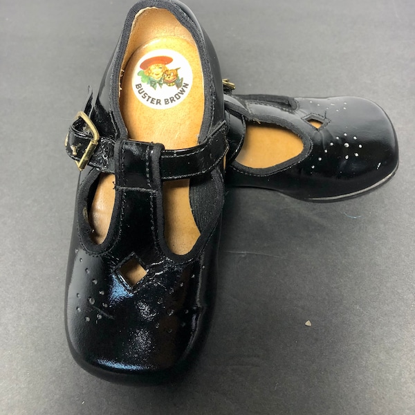 Vintage Buster Brown Black Leather Infant Shoes