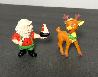 80s Santa and Rudolph The Red Nosed Reindeer 2” PVC Figures
