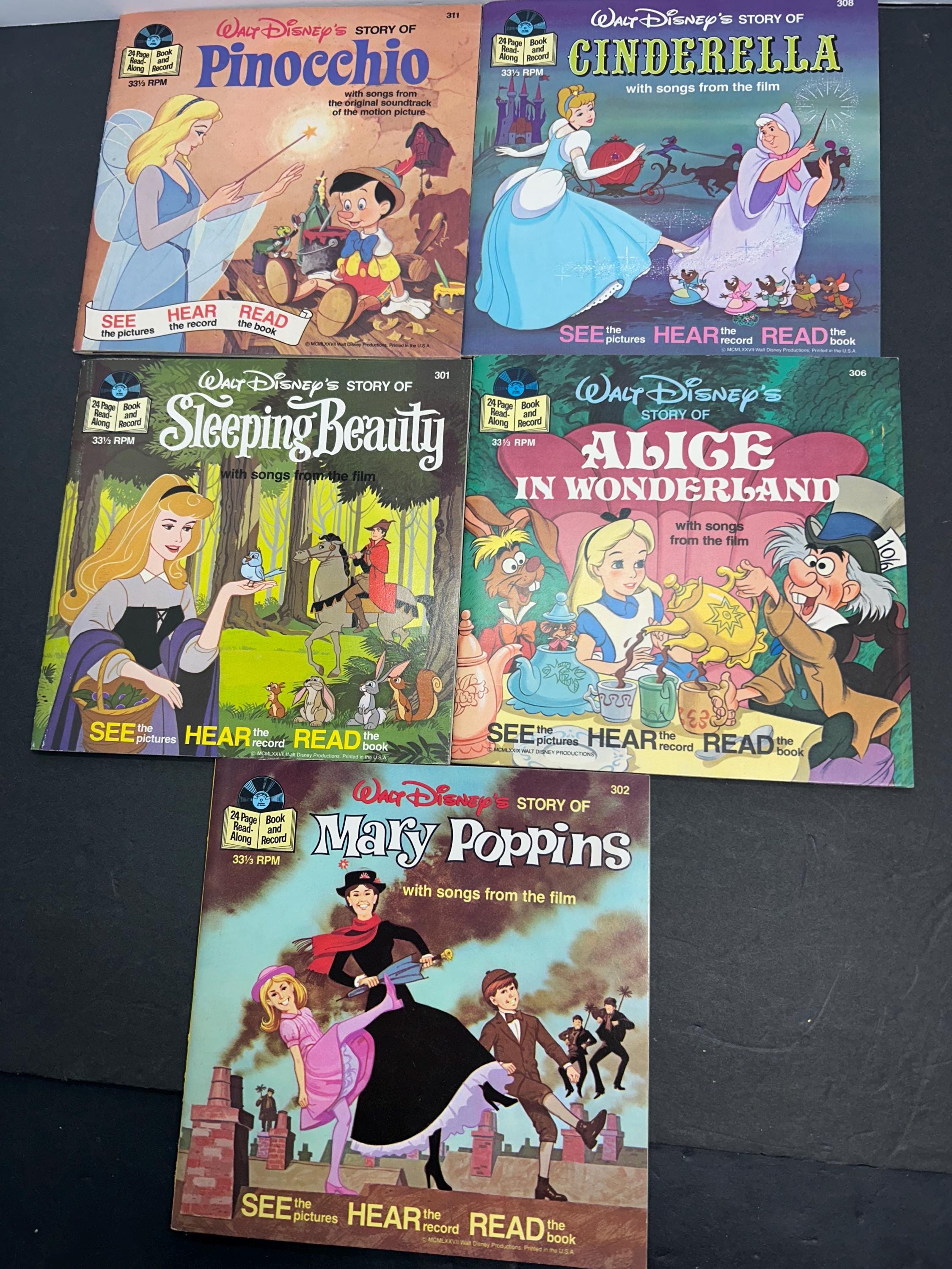 1970s Disney Records & Soft Cover Books 7” 33 1/3 RPM Disney Land