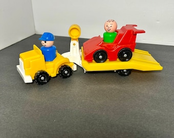 Fisher Price Little People #347 1983 Indy Formula 1 Race Car Truck Rig Set 80s