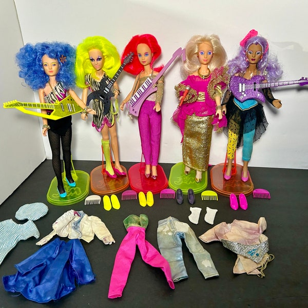 1985 Gold Rush JEM And The Holograms / Misfits Dolls And Accessories Lot Jerrica Kimber Shana Pizzazz Stormer