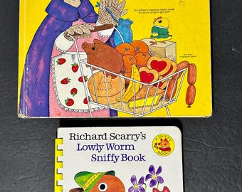 Richard Scarys 1978 Lowly Worm Sniffy Book 1979 To Market Mother Goose Book Scratch and Sniff Lot