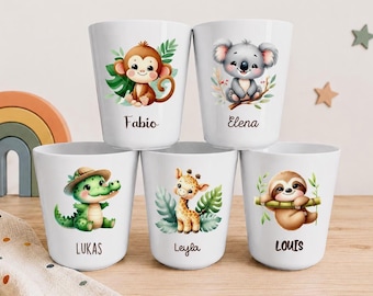Personalized Children's Cup - Safari Animals Cup with Name - BPA-Free Plastic Cup - Preschool/Nursery