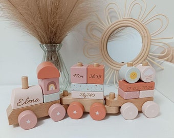 Personalized Wooden Baby Train - Block Train - Baby Gift for Newborns