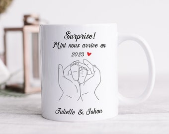 Mug annonce grossesse personnalisable - Tasse mini nous 2025 - Tasse personnalisée annonce grossesse mamie, papy, tata, tonton, papa