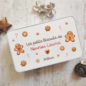 Boite à Biscuits Noël personnalisable - Boîte à gâteau Nounou - Maîtresse - Cadeau de Noël - Boite Noël