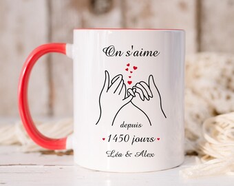 Mug Saint Valentin On s'aime depuis... jours - Cadeau St Valentin - Anniversaire Mariage - Fiançailles - Couple - Rencontre - Amour