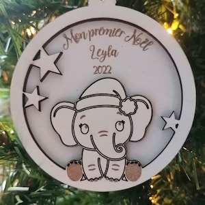 Personalisierte Elefanten-Weihnachtskugel mein erstes Weihnachten personalisierbar mit Vornamen Baby-Souvenirs éléphant
