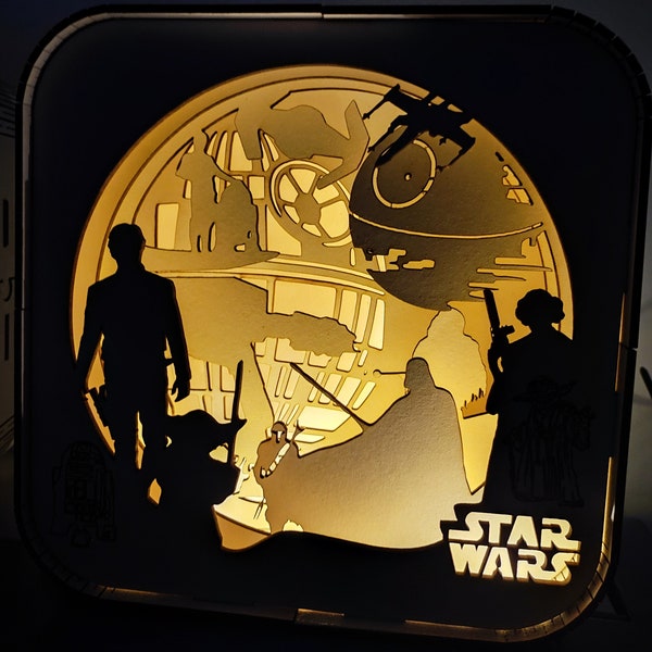 Boite lumineuse Starwars Décoration lumineuse  - Veilleuse  - Light Box - Shadow box - Idée Cadeau personnalisable