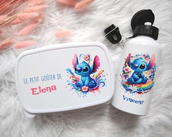 Gourde personnalisée- Boite à gouter personnalisée - Kit gouter enfant - Stitch - Boite à repas - Kit rentrée
