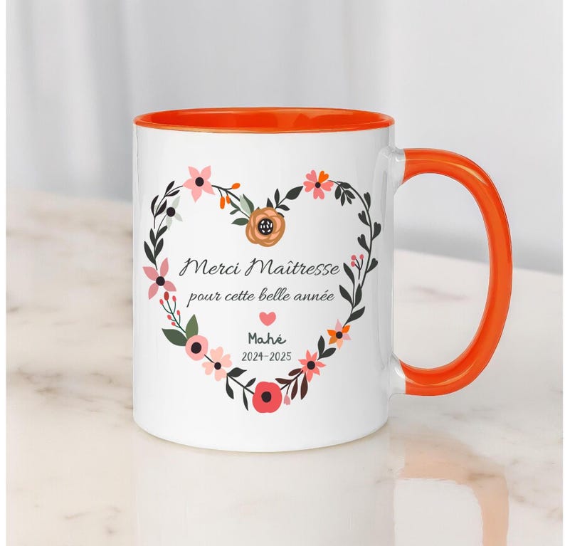 Teacher Mug - Classroom Assistant - Nanny - Personalized Mug - End-of-School-Year Gift Mug Orange et Blanc