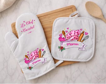 Personalized oven mitt and pot holder / Oven mitt and pot holder set / Gift for Grandma and Mom