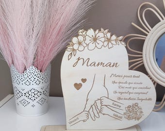 Personalized wooden heart plaque – Mother's Day or Grandmother's Day gift – With children's names