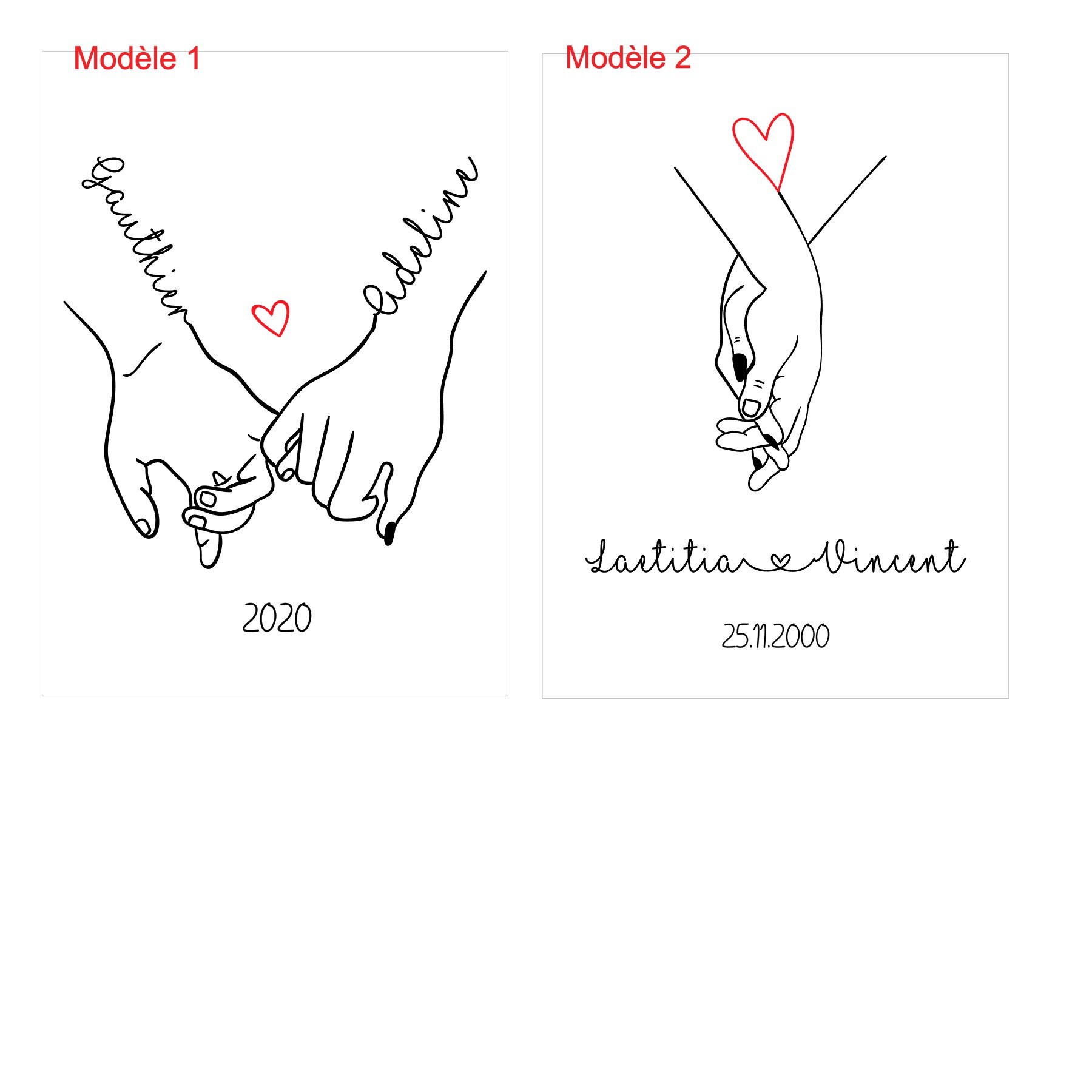 Cadre et Affiche couple personnalisable avec prénoms et date de ...