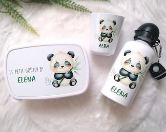 Personalized water bottle - Personalized lunch box - Panda cup - Children's snack kit - Back-to-school kit - Panda