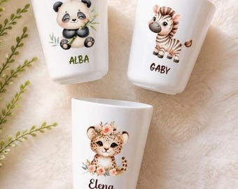 Personalized children's cup - Preschool cup - Nursery cup - Personalized glass - Panda, Zebra, Leopard cup
