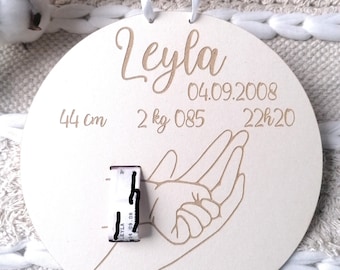 Personalized Wooden Birth Plaque – Unique Keepsake Gift for Baby with Name, Date and Measurements | Engraved Bracelet Plaque