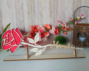 Personalized 27cm Wooden Eternal Rose with Stand - Unique Gift for Grandma, Teacher, Mom, Nanny - Engraving for 9 Names - Premium