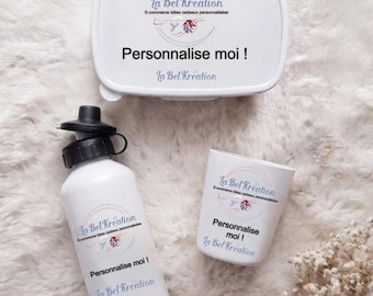 Water bottle, lunch box, or individual or multi-pack cup "personalized according to your choice"