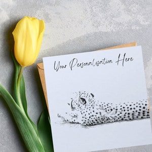 Biglietto d'auguri ghepardo, arte della fauna selvatica originale, vuoto all'interno, carta quadrata personalizzabile 5,5 x 5,5 pollici