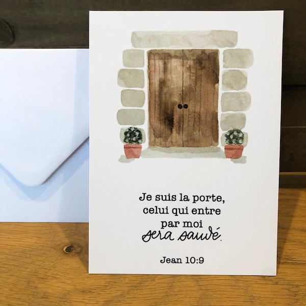 Carte postale verset biblique « Je suis la Porte » avec enveloppe.
