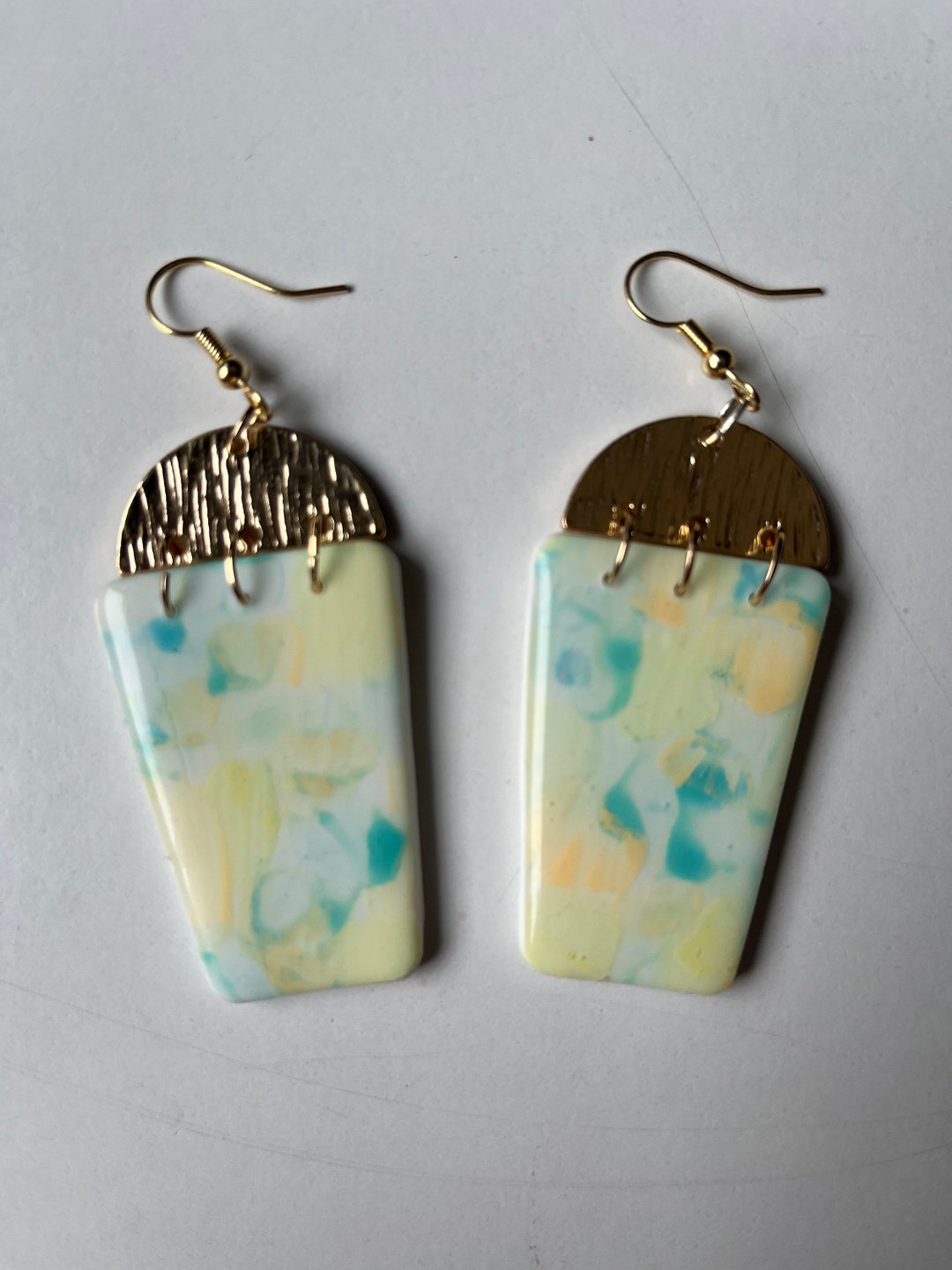 Pretty Trapeze Earrings Pastel Color and Gold Etsy