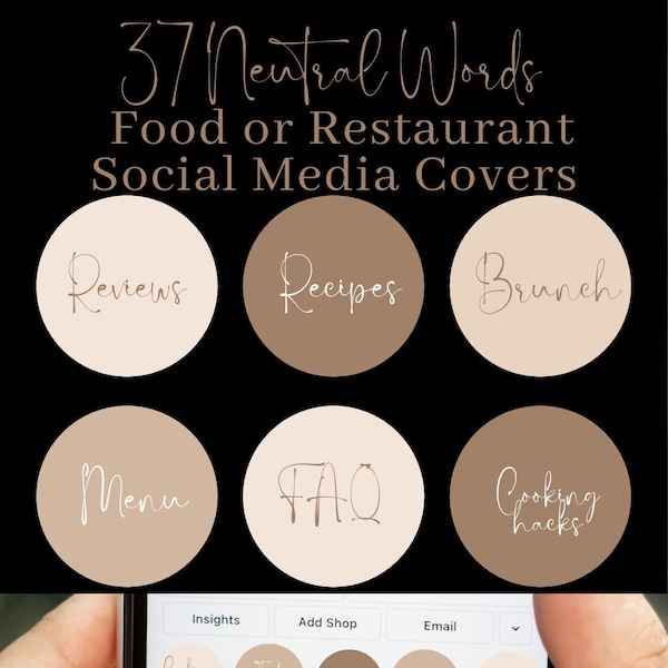 37 Neutral Food Blogger / restaurant Instagram Highlight Covers - Type A - Food Account | Cute highlight covers for a Food blogger